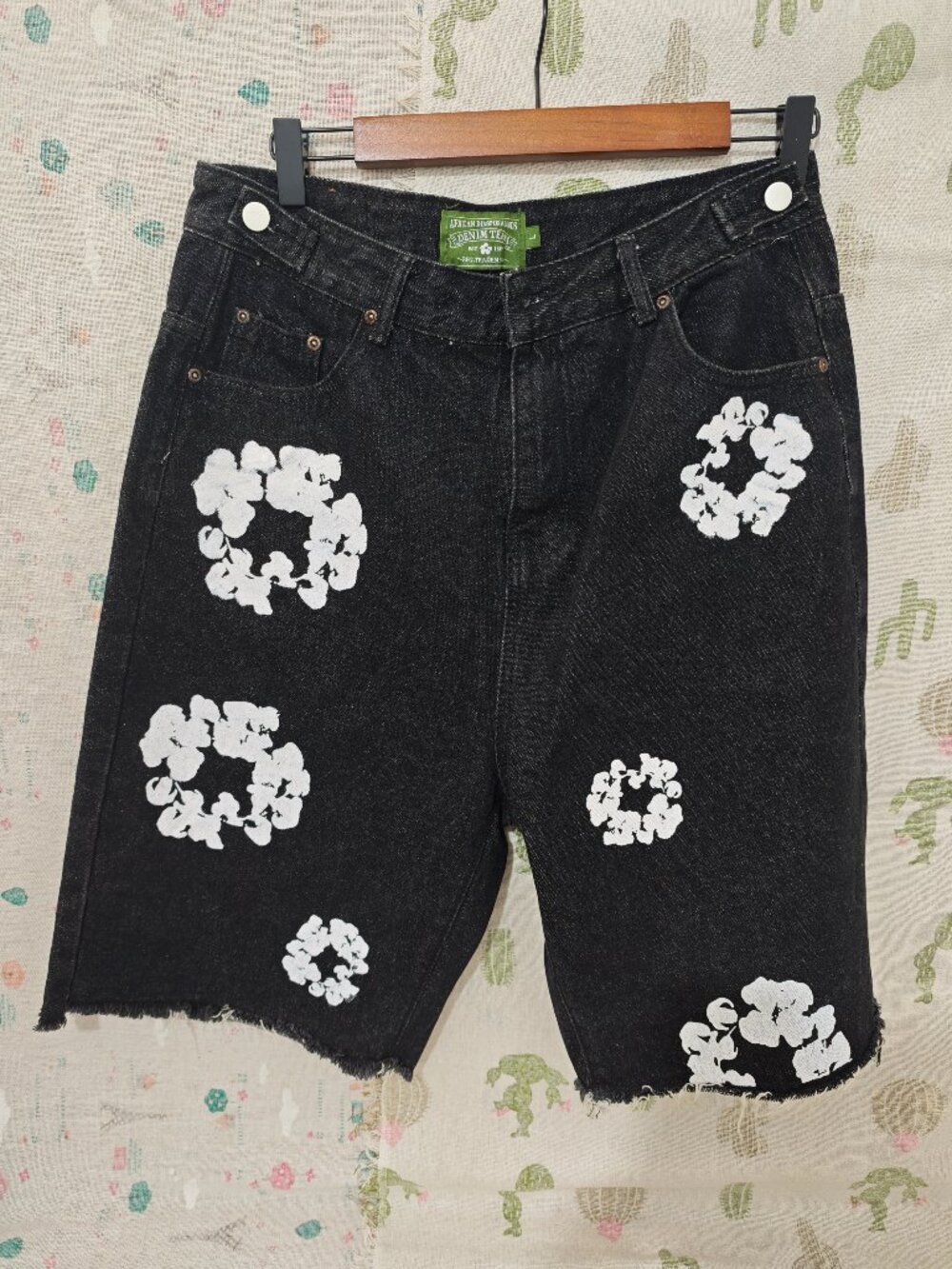 Denim Tears Black Cotton Wreath Denim Jorts Raw Hem